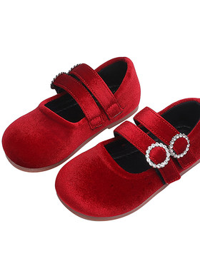女童法式双排魔术贴软底小皮鞋