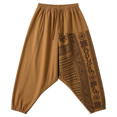 Printed pleated hanging crotch pants men印花褶皱小脚吊裆裤男