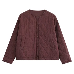 复古加厚砂洗100%亚麻棉衣棉袄夹棉保暖外套内里色织格纹冬季新款