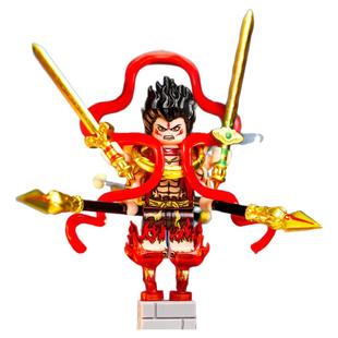 哪吒三头六臂西游记孙悟空积木人混天绫火尖枪周边拼装小人仔玩具