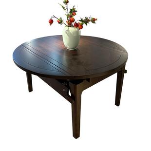 新中式折叠餐桌家用小户型伸缩桌子2025新款可变圆桌乌金实木跳台