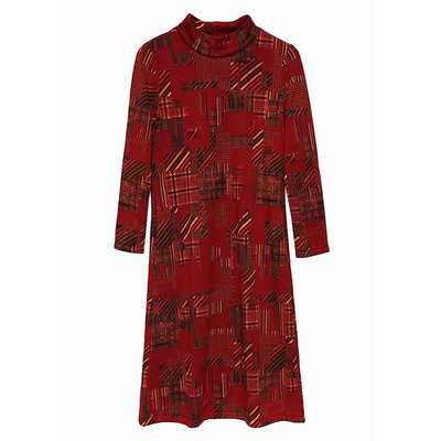 阔太太时尚妈妈加绒连衣裙