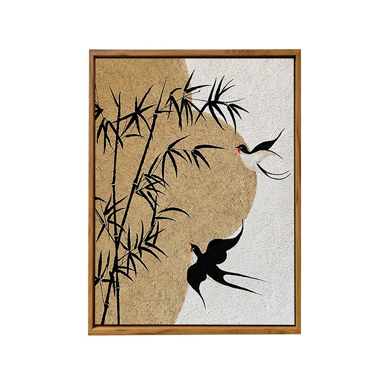 中古风燕子肌理画高级感客厅装饰