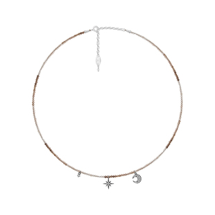 TWOR缇坞/S925银满钻星月吊坠项链女小众设计渐变茶晶精致锁骨链