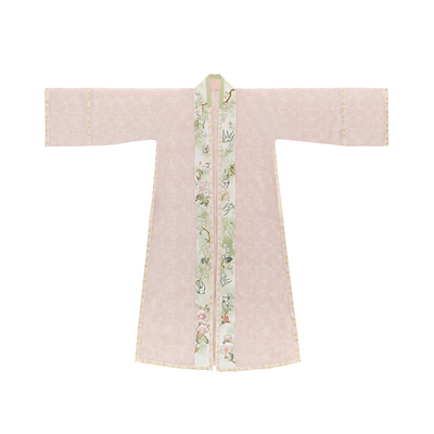 瞳莞淡绯色飞机袖一山春色绣花长褙子绿百迭裙天丝夏季吊带汉服女