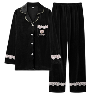 乐姿梦秋冬季金丝绒情侣睡衣长袖春秋冬款高级感男女士套装家居服