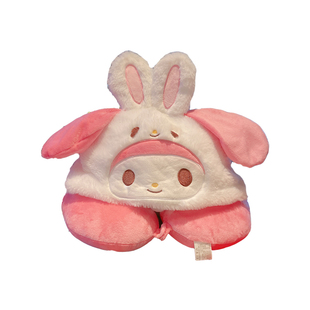 可爱毛绒小恶魔连帽U型枕护颈枕旅行便携飞机枕带帽子U形枕头女生