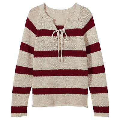 女士休闲系带条纹针织衫