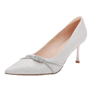 红粉知己2025新款春季浅口尖头女婚鞋细跟高跟鞋女鞋闪钻婚鞋单鞋