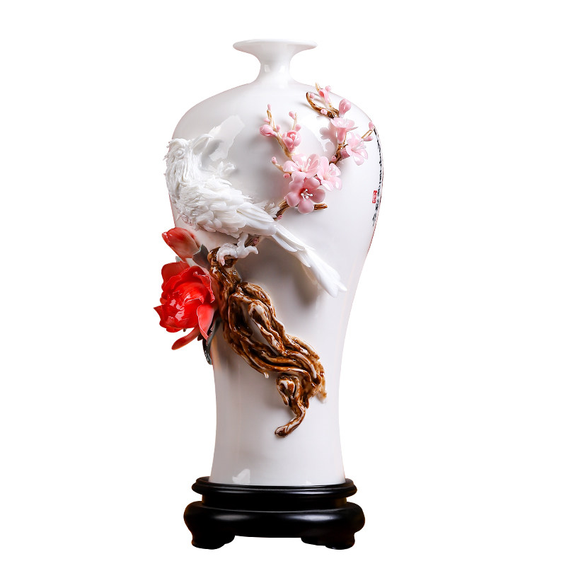 喜上眉梢陶瓷花瓶手工大师查彩端