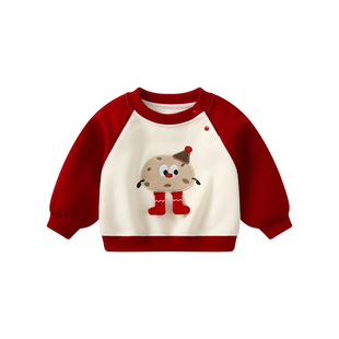 婴儿套装秋冬男宝宝加绒卫衣两件套冬装男童一周岁衣服新年拜年服