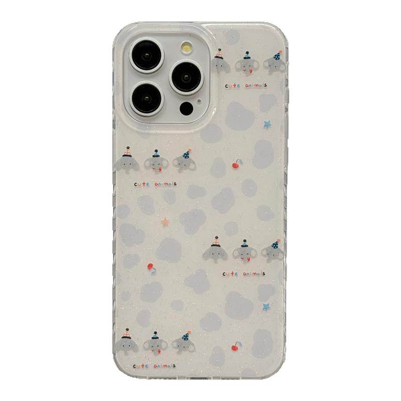 韩风简约可爱卡通小象适用苹果17手机壳iPhone16ProMax带链条新款15pro防摔13女款12双层闪粉14pro全包保护套