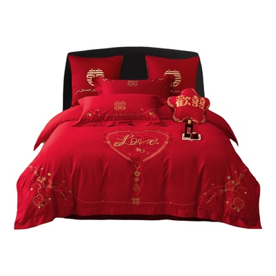 高端婚庆长绒棉刺绣纯棉四件套