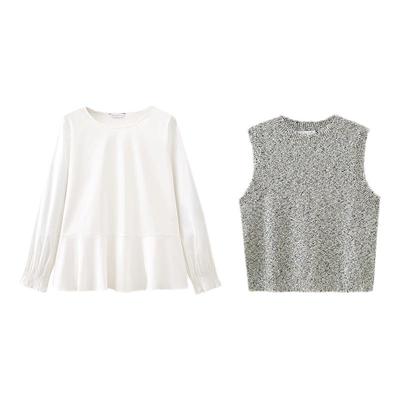 水云间背心毛衣长袖衬衫两件套上衣女叠穿针织衫马甲2025春季新款