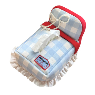 PAPAHUG 桌面布艺纸巾盒法式床纸巾收纳盒客厅摆件可爱抽纸盒车载