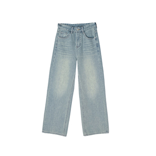 吹爆这条！~前幅满钻牛仔裤女2026新款浅蓝色宽松阔腿直筒拖地裤