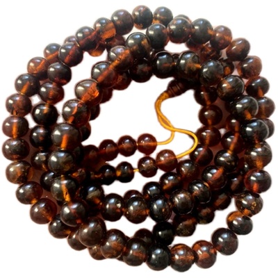 纯天然抚顺琥珀项链108佛珠金珀