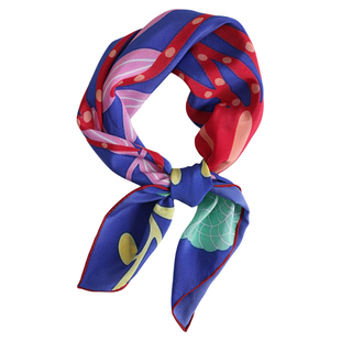 盈妹静海绯梦丨高级感蓝色系脖真丝丝巾桑蚕丝绑包方巾发饰女搭配