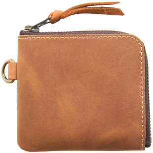 手工复古男士钱包真皮短款拉链钱夹头层牛皮皮夹疯马皮学生零钱包