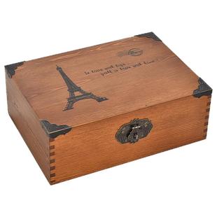 木盒子复古带锁收纳盒实木质桌面收纳盒杂物小箱子家用密码锁木盒