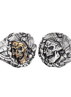 骷髅头老鹰S925银手工复古戒指