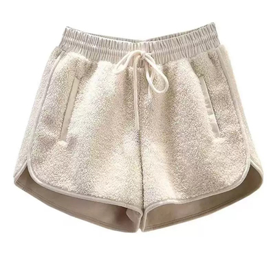 DAIZZE~羊羔毛打底短裤女秋冬季高腰a字裤女小个子外穿阔腿靴裤