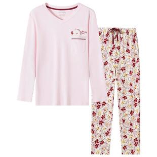 SCHIESSER舒雅女士纯棉亲肤透气印花V领套头睡衣家居服套装