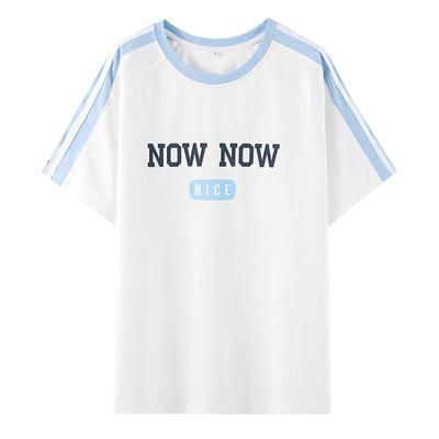 短袖休闲T恤纯棉印花撞色拼接