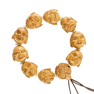 桃木十八罗汉手串男女士18手链文玩手工双面实木雕刻像把玩件木珠