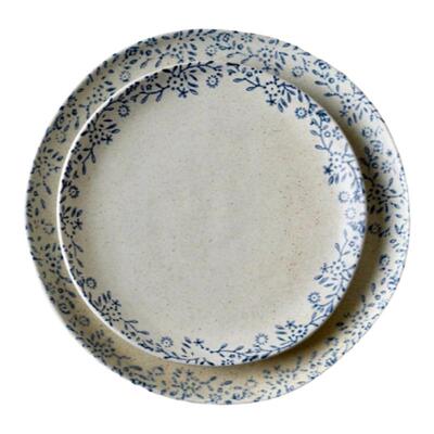 复古手绘凡花不规则餐具餐盘碗多功能釉下彩家用米饭碗百搭菜盘