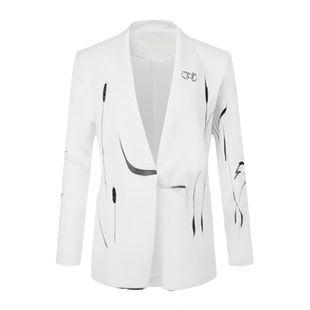 尚品张杰明星同款韩版白色西装男士高级感新中式刺绣束绳道袍休闲