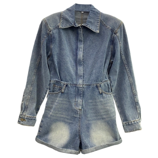 2026春季新款韩版拉链牛仔连体裤女收腰显瘦宽松阔腿短裤连身衣潮