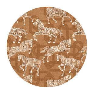 侘寂风骏马圆形地毯客厅卧室轻奢床边梳妆台地垫防水防污高级感厚