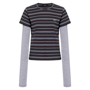 [博主同款]RAIVE假两件条纹衫2026春季女上衣复古圆领长袖T恤