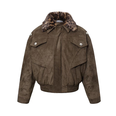 F383拼接豹纹翻领夹克棉服