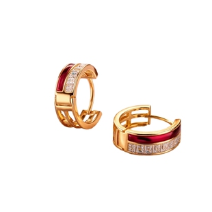 AJIDOU阿吉豆女款红金拼色复古摩登耳扣耳环闪耀合金耳钉耳圈耳饰