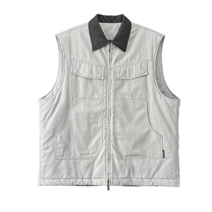 Aurocean 复古水洗浅灰棉服马甲 重磅珠帆宽版廓形夹棉外套