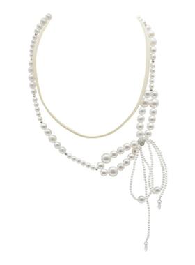 PP饰品《绫》蝴蝶结珍珠流苏双层项链女小众轻奢复古锁骨链choker