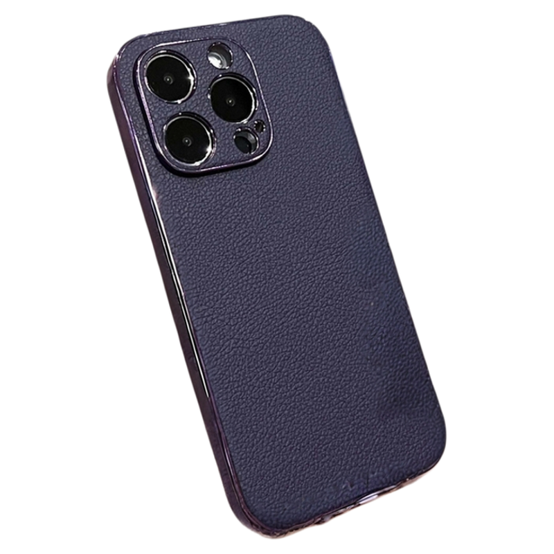 荔枝纹小羊皮适用苹果15promax手机壳新款iphone14高档外壳12pm防摔plus男女款ip17简约15电镀11