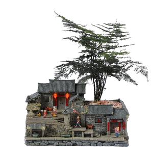 复古怀旧建筑农家小院摆件老房子模型客厅装饰桌面盆栽微景观造景