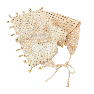 米色针织流苏蕾丝屁帘叠穿女高级感韩系三角头巾牛仔裤披肩配饰