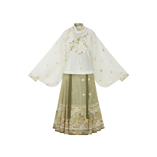 云藏月绣暗香执扇原创明制绿色圆领短衫交领妆花马面裙汉服女春夏