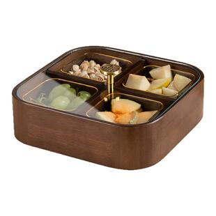 实木分格干果盒家用客厅茶几中式瓜子点心零食收纳盒坚果盘高档