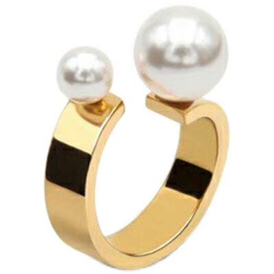 施华洛珍珠不对称14K镀金戒指