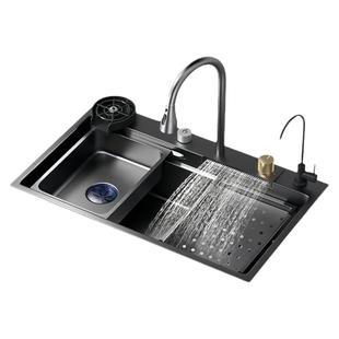JIOA-5MM厨房大单槽飞雨瀑布水槽纳米不锈钢家用洗菜盆洗碗池台上