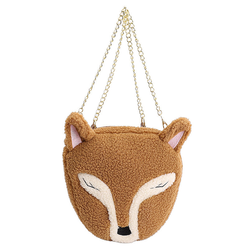 新款羊羔毛小狐狸链条零钱手机包
