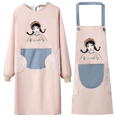 家用厨房防水可爱做饭长袖围裙