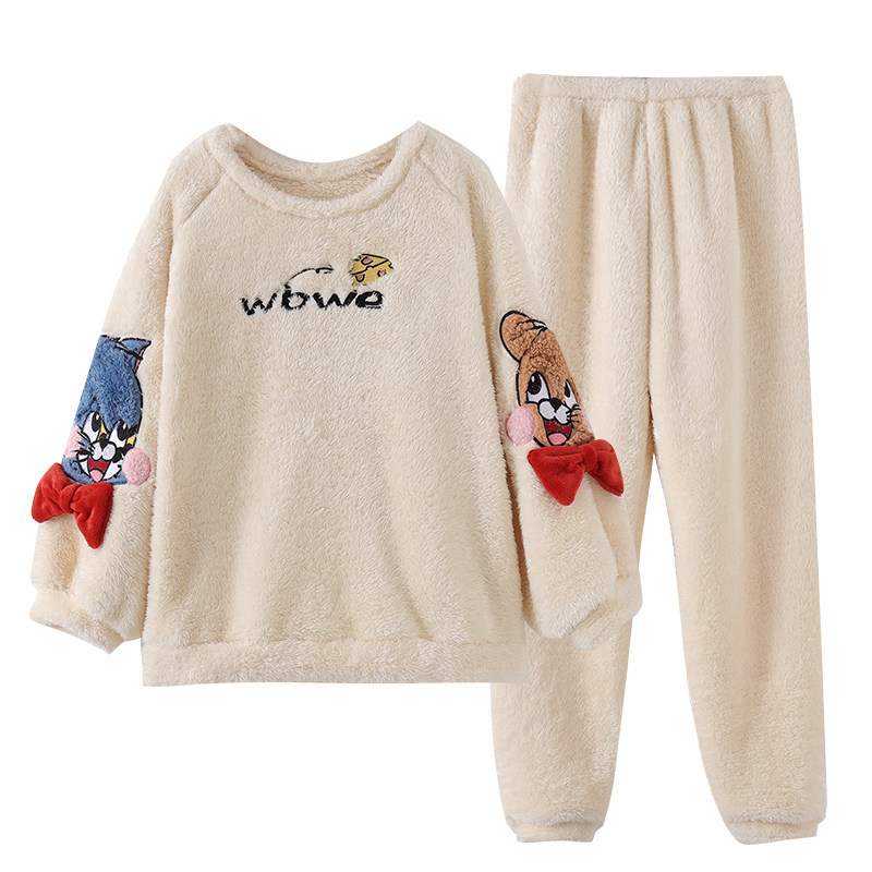 睡衣女士秋冬季新款珊瑚绒加厚卡通公主风法兰绒家居服可外穿套装