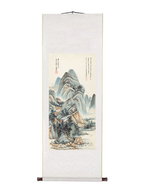 张大千竖幅山水画峦林幽树图茶室卷轴挂画办公室书房走廊过道壁画