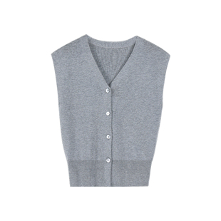 pusumede时髦腔调｜黑色v领无袖针织马甲背心女气质坎肩开衫上衣